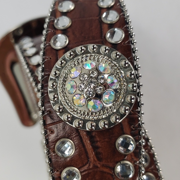 BLAZIN ROXX SCALLOP CROC PRINT LEATHER RHIENSTONE WESTERN BELT M - Picture 9 of 15